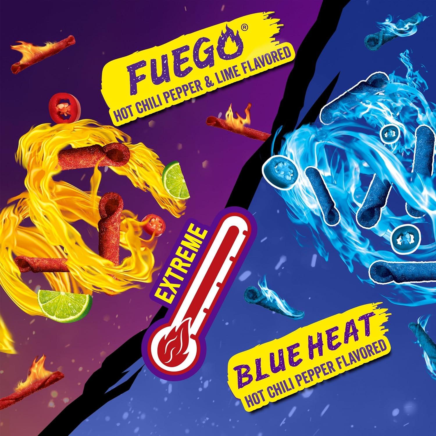 image:imageTakis Blue Heat Mini 25 pc 123 oz Bite Size Multipack Hot Chili Pepper Flavored Extreme Spicy Rolled Tortilla ChipsAssorted