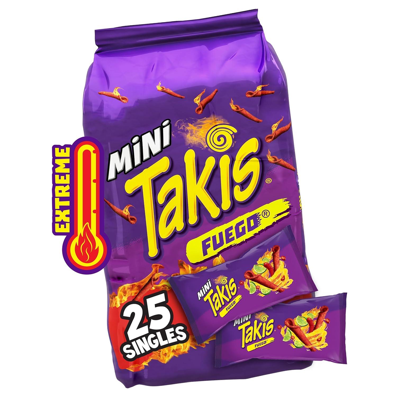 image:imageTakis Blue Heat Mini 25 pc 123 oz Bite Size Multipack Hot Chili Pepper Flavored Extreme Spicy Rolled Tortilla ChipsFuego
