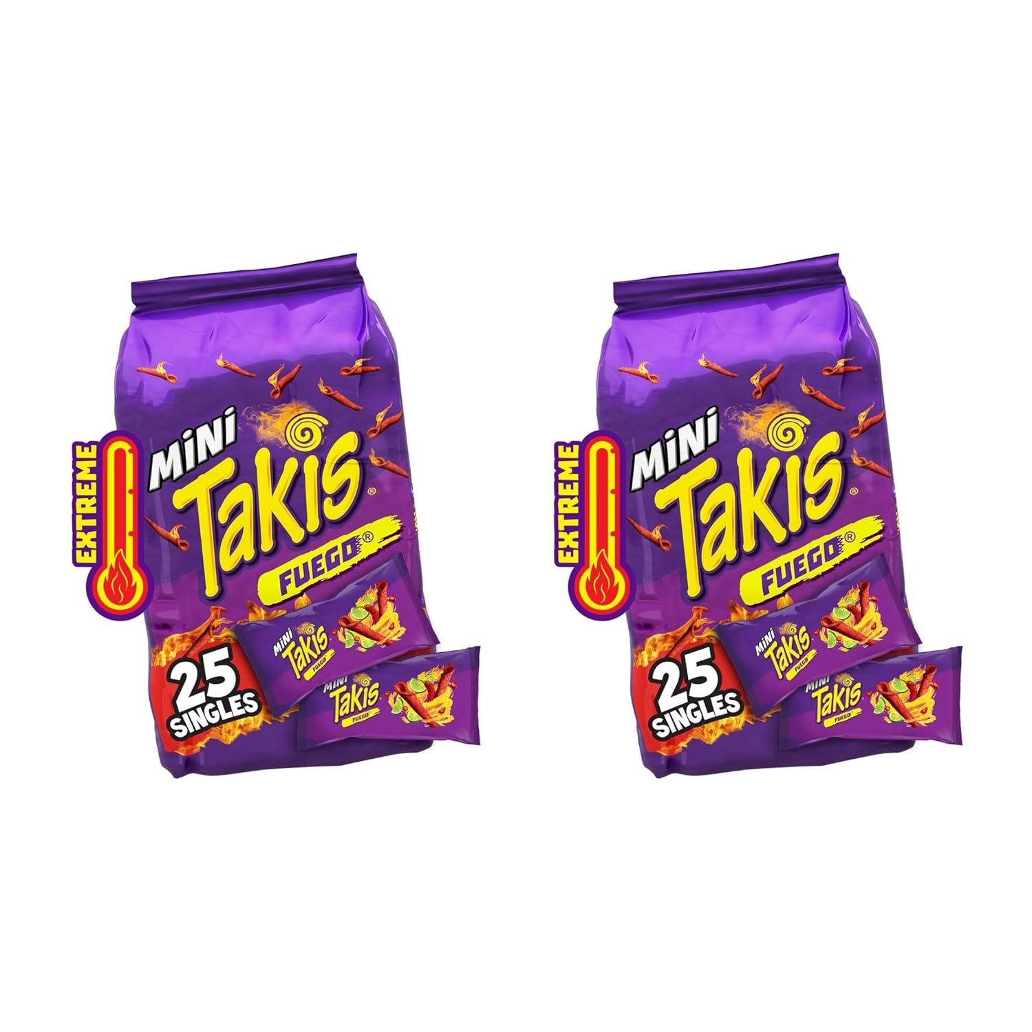 image:imageTakis Blue Heat Mini 25 pc 123 oz Bite Size Multipack Hot Chili Pepper Flavored Extreme Spicy Rolled Tortilla ChipsFuego