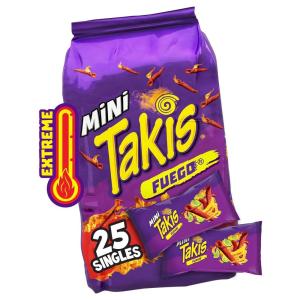 Takis Blue Heat Mini 25 pc / 1.23 oz Bite Size Multipack, Hot Chili Pepper Flavored Extreme Spicy Rolled Tortilla Chips(Fuego)