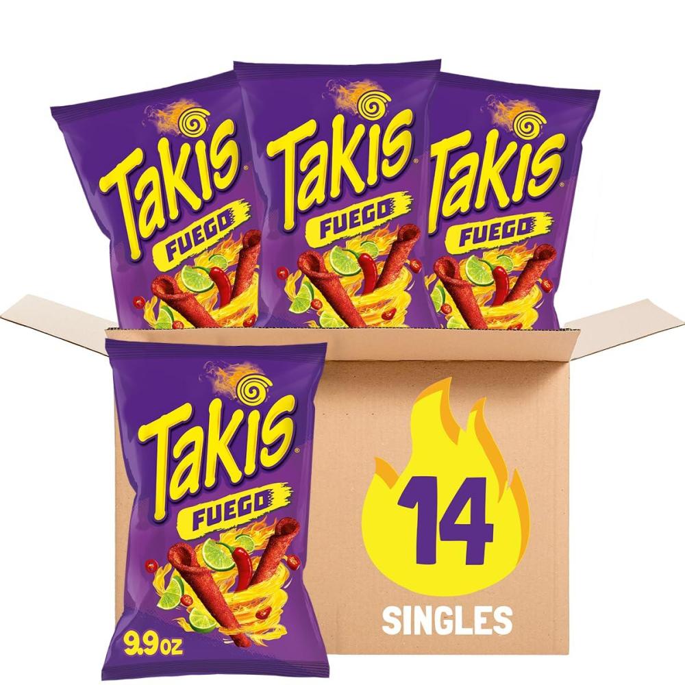 image:imageTakis Blue Heat Rolled Tortilla Chips Hot Chili Pepper Flavored Multipack Box with 14 Bags of 99 OuncesFuego