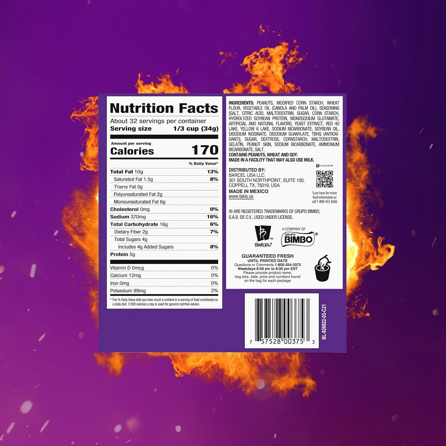 image:imageTakis Fuego Hot Nuts 12 ct 175 oz Value Size Case Hot Chili Pepper amp Lime Flavored Extreme Spicy DoubleCrunch PeanutsFuego