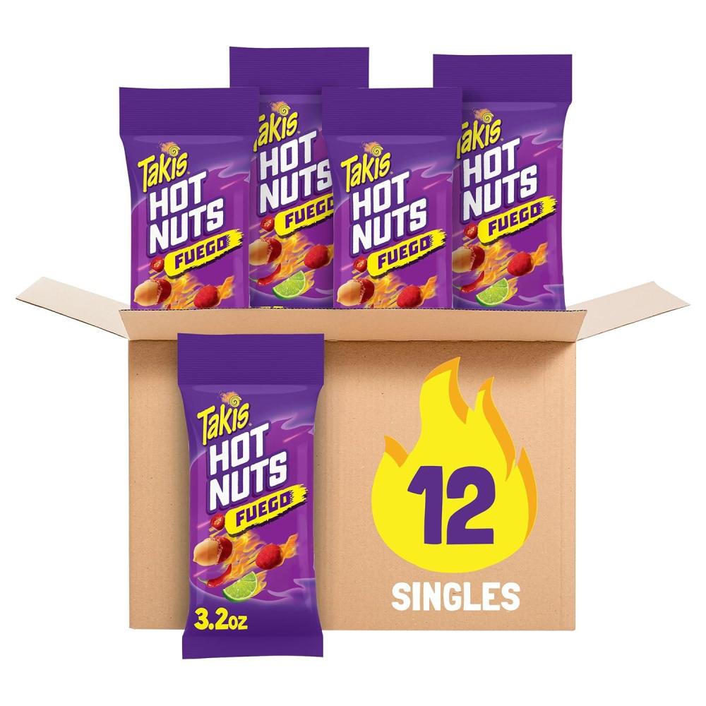 image:imageTakis Fuego Hot Nuts 12 ct 175 oz Value Size Case Hot Chili Pepper amp Lime Flavored Extreme Spicy DoubleCrunch PeanutsFuego