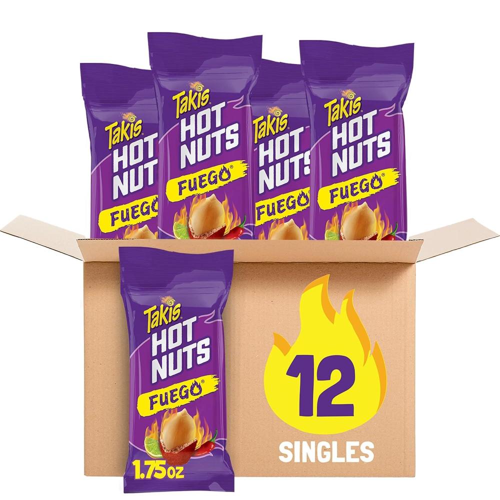 image:imageTakis Fuego Hot Nuts 12 ct 175 oz Value Size Case Hot Chili Pepper amp Lime Flavored Extreme Spicy DoubleCrunch PeanutsFuego S