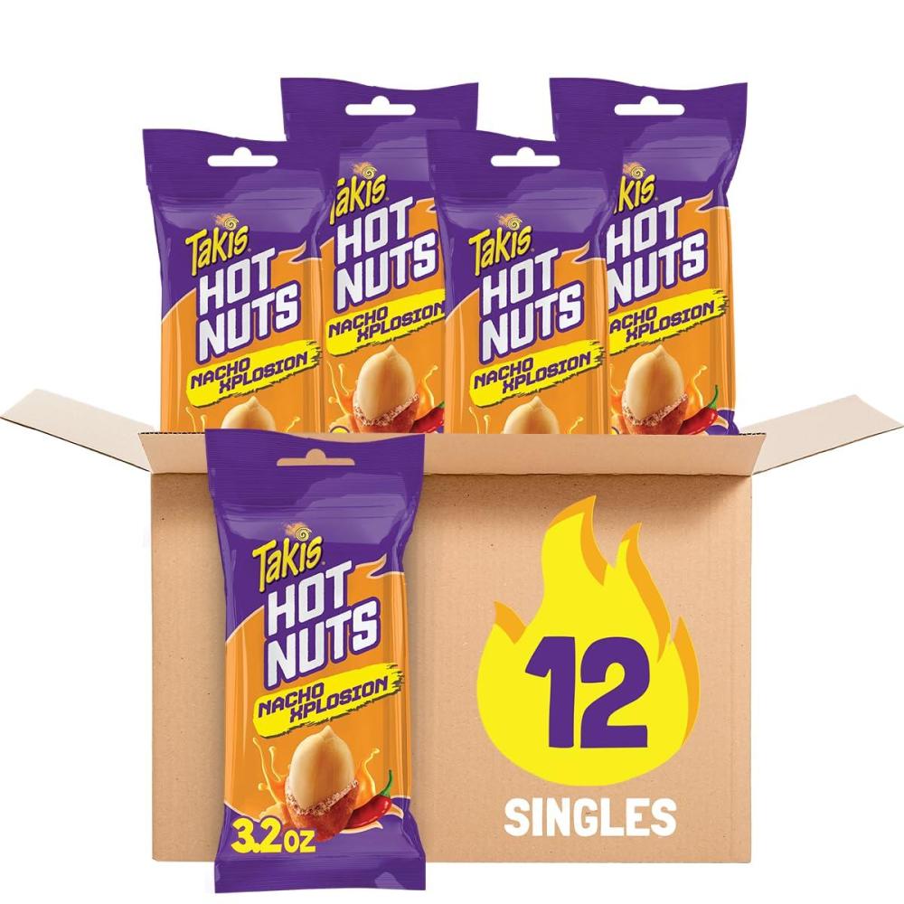image:imageTakis Fuego Hot Nuts 12 ct 175 oz Value Size Case Hot Chili Pepper amp Lime Flavored Extreme Spicy DoubleCrunch PeanutsNacho