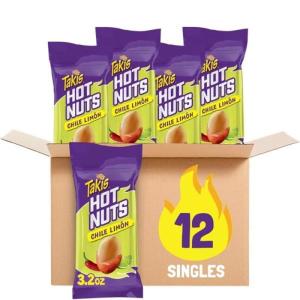 Takis Fuego Hot Nuts 12 ct, 1.75 oz Value Size Case, Hot Chili Pepper & Lime Flavored Extreme Spicy Double-Crunch Peanuts(Chile Limon)