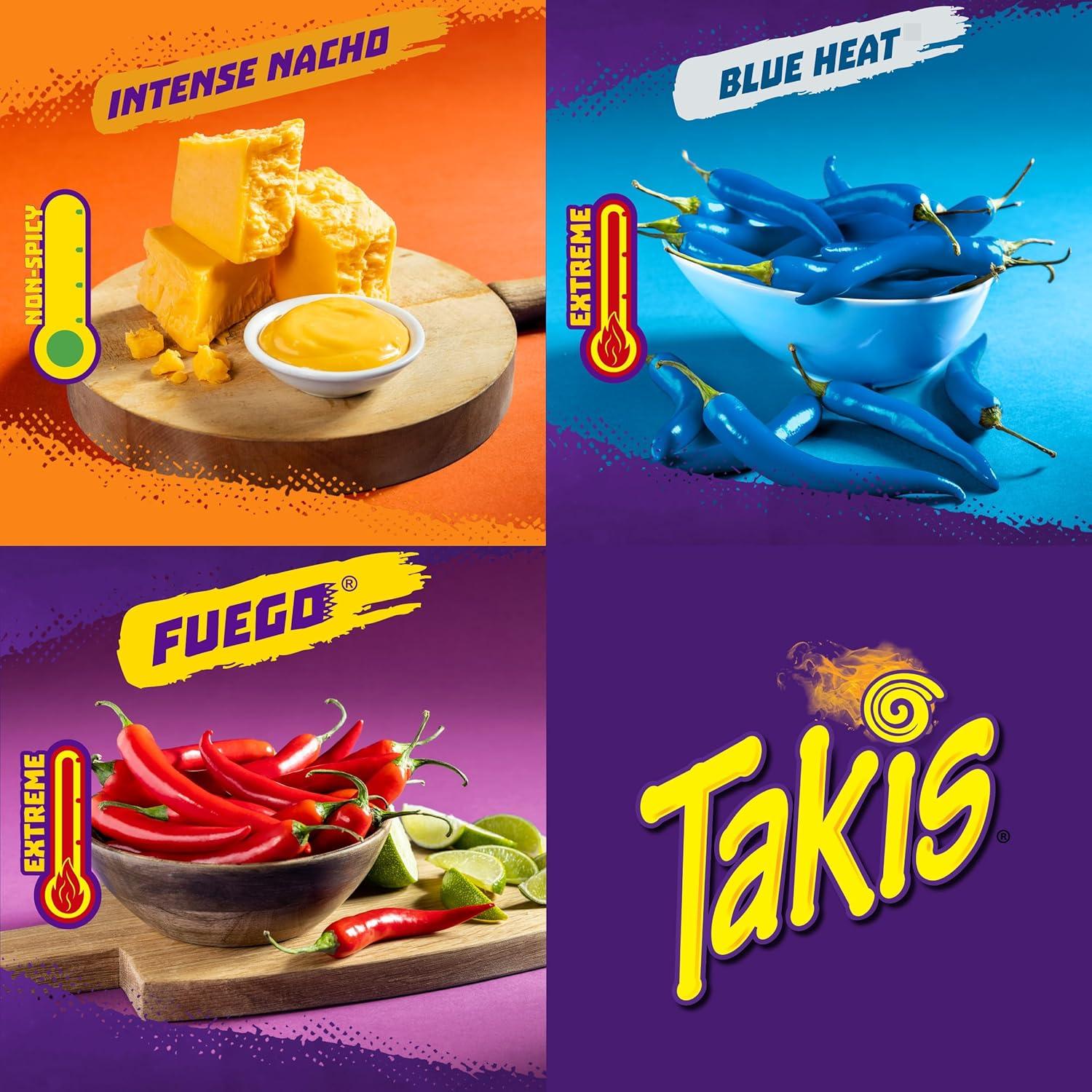 image:imageTakis 18 pc 1 oz Hero Variety Pack Assorted Flavored Mixed Rolled Tortilla Chips 8 Fuego 6 Blue Heat 4 Intense NachoHero