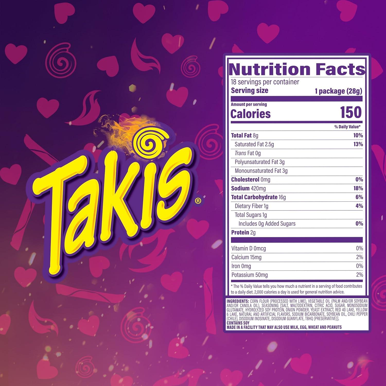 image:imageTakis 18 pc 1 oz Hero Variety Pack Assorted Flavored Mixed Rolled Tortilla Chips 8 Fuego 6 Blue Heat 4 Intense NachoValentine