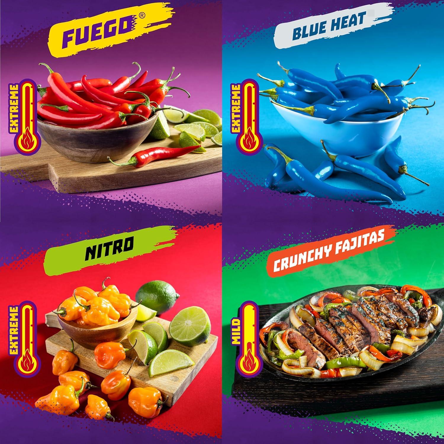image:imageTakis 18 pc 1 oz Hero Variety Pack Assorted Flavored Mixed Rolled Tortilla Chips 8 Fuego 6 Blue Heat 4 Intense NachoVariety 2PK