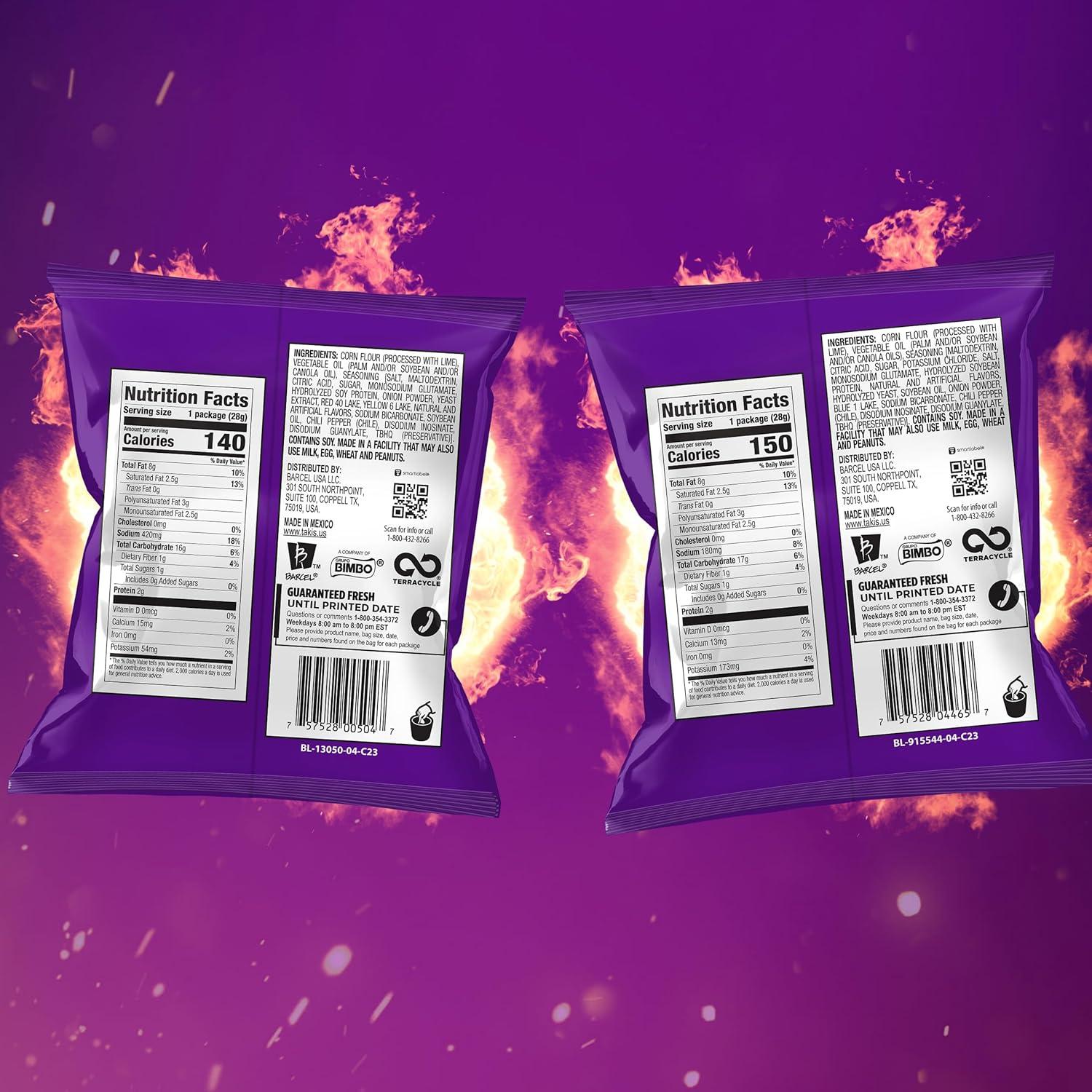 image:imageTakis 40 pc 1 oz Variety Pack Fuego amp Blue Heat Flavored Rolled Tortilla Chips 20 Fuego 20 Blue Heat Perfect for Tailgates Parties or the OfficeFuego and Blue Heat