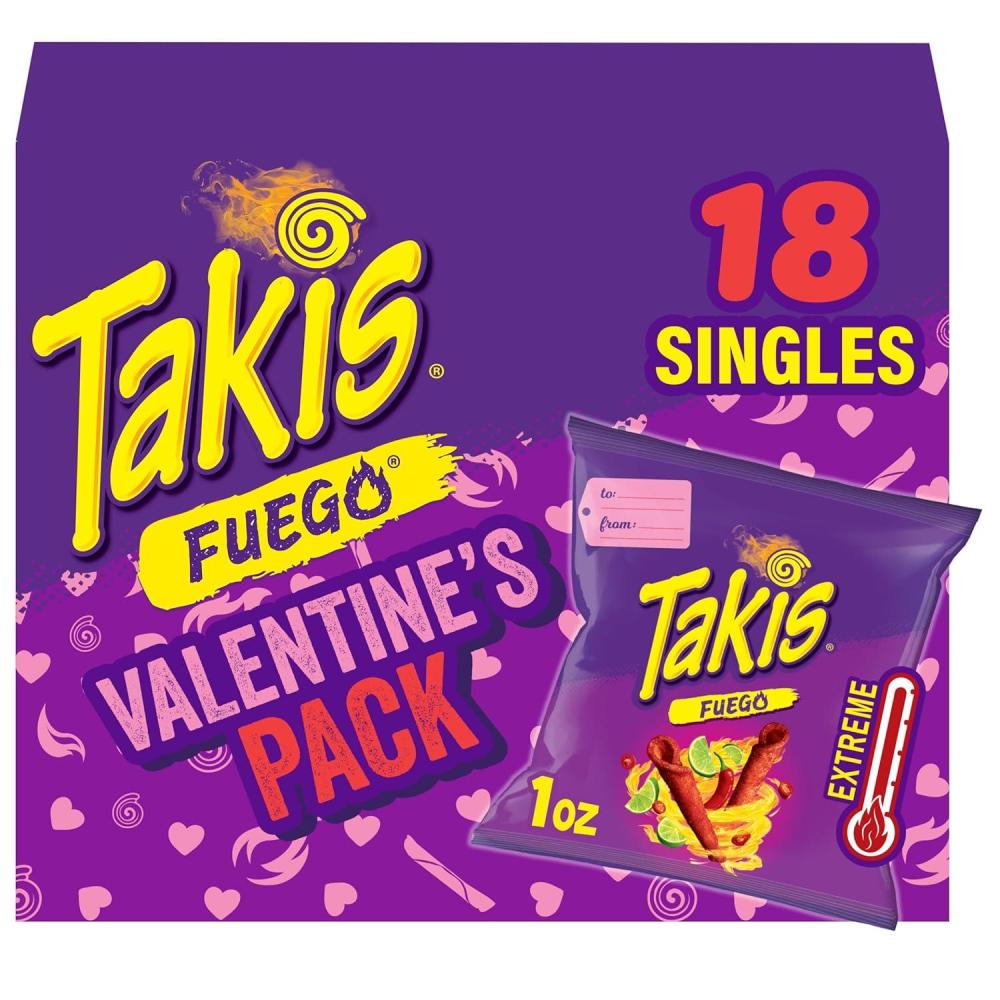 image:imageTakis 18 pc 1 oz Hero Variety Pack Assorted Flavored Mixed Rolled Tortilla Chips 8 Fuego 6 Blue Heat 4 Intense NachoValentine