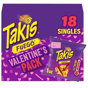 Takis 18 pc / 1 oz Hero Variety Pack, Assorted Flavored Mixed Rolled Tortilla Chips – (8) Fuego, (6) Blue Heat, (4) Intense Nacho(Valentine)