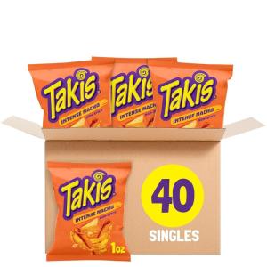 Takis 40 pc / 1 oz Variety Pack – Fuego & Blue Heat Flavored Rolled Tortilla Chips – (20) Fuego, (20) Blue Heat – Perfect for Tailgates, Parties, or the Office(Intense Nacho)