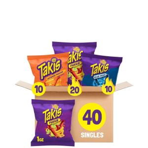Takis 40 pc / 1 oz Variety Pack – Fuego & Blue Heat Flavored Rolled Tortilla Chips – (20) Fuego, (20) Blue Heat – Perfect for Tailgates, Parties, or the Office(Fuego  Blue Heat and Intense Nacho)