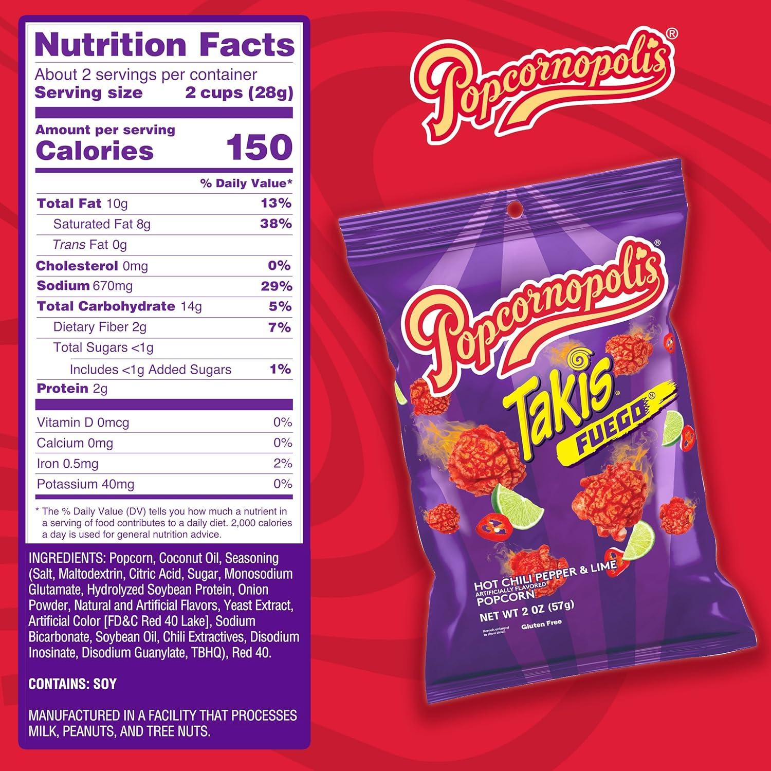 image:imagePopcornopolis Fuego Takis 5 ct 2 oz Case Hot Chili Pepper amp Lime Flavored Extreme Savory PopcornFuego 1PK