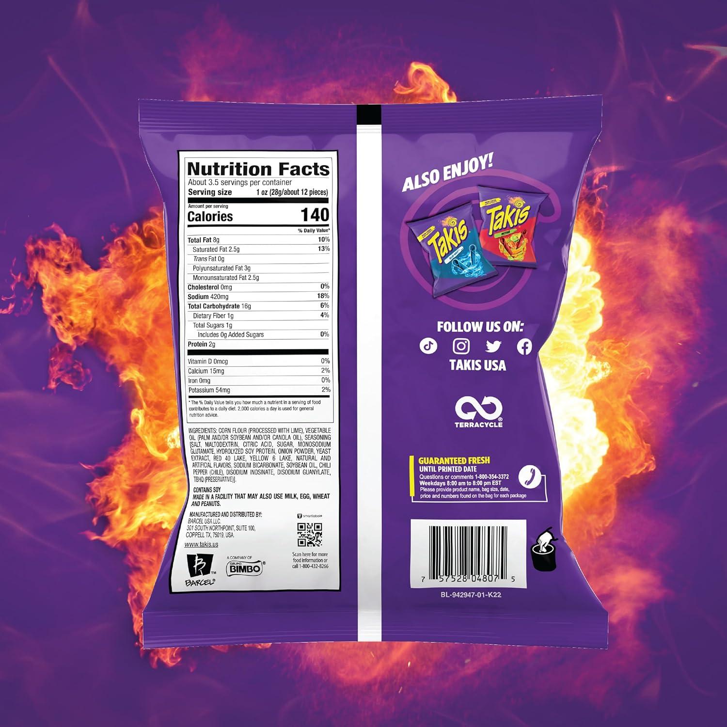 image:imageTakis Fuego 6 pc 325 oz Snack Size Case Hot Chili Pepper amp Lime Flavored Extreme Spicy Rolled Tortilla Chips