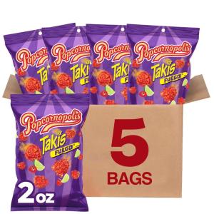 Popcornopolis Fuego Takis 5 ct, 2 oz Case, Hot Chili Pepper & Lime Flavored Extreme Savory Popcorn(Fuego (1PK))