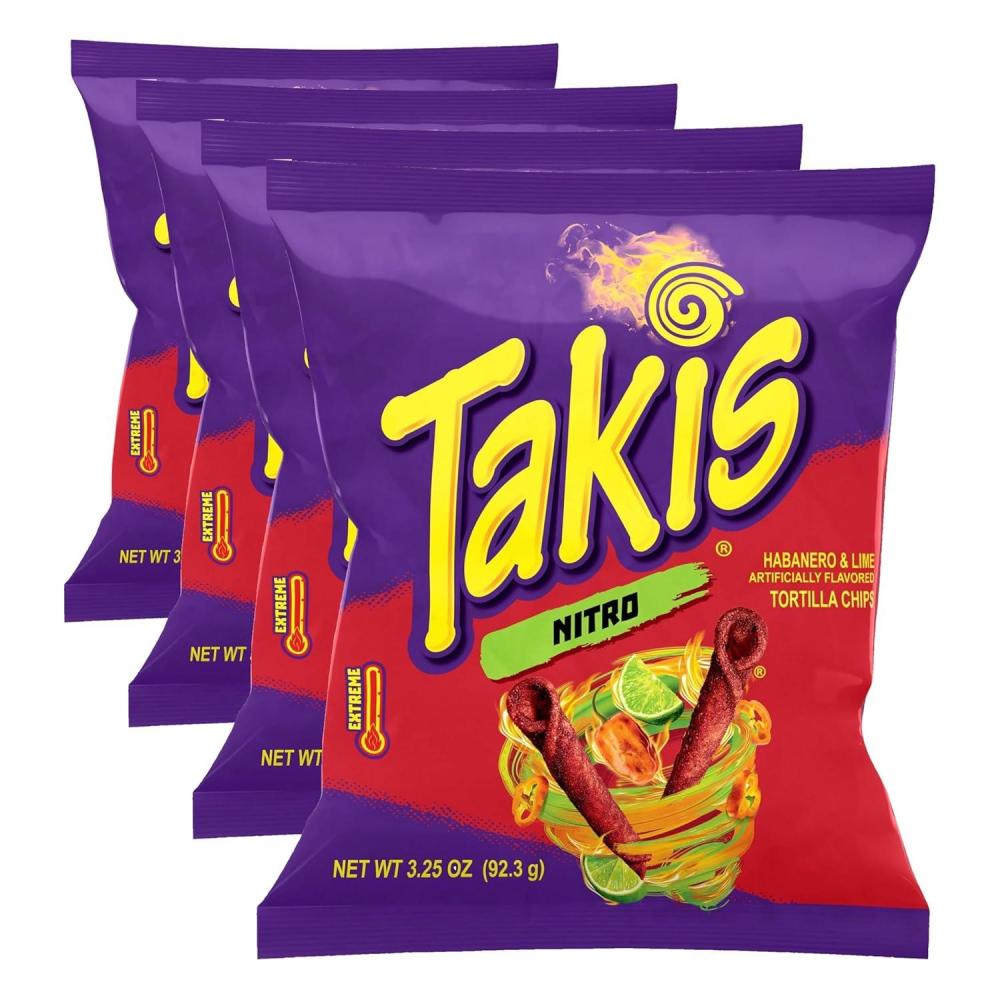 image:imageTakis Fuego Hot Chili Pepper amp Lime Flavored Extreme Spicy Rolled Tortilla Chips Snack Size Bag Pack of 4Nitro