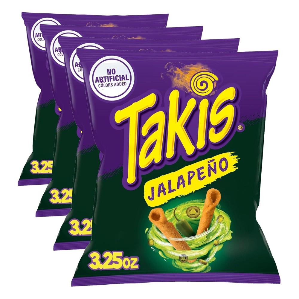 image:imageTakis Pickle Punch 325 oz Snack Size Bag Spicy Pickle Flavored Rolled Tortilla Chips Pack of 4Jalapeno 4PK