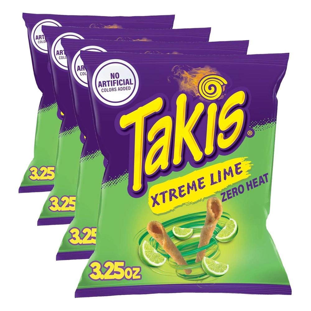 image:imageTakis Pickle Punch 325 oz Snack Size Bag Spicy Pickle Flavored Rolled Tortilla Chips Pack of 4Xtreme Lime 4PK