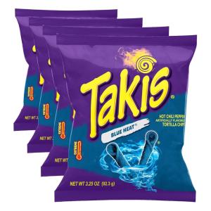Takis Fuego, Hot Chili Pepper & Lime Flavored Extreme Spicy Rolled Tortilla Chips Snack Size Bag (Pack of 4)(Blue Heat)