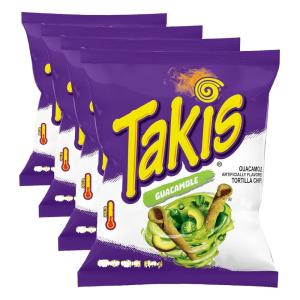 Takis Fuego, Hot Chili Pepper & Lime Flavored Extreme Spicy Rolled Tortilla Chips Snack Size Bag (Pack of 4)(Guacamole (4PK))