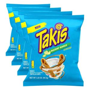 Takis Fuego, Hot Chili Pepper & Lime Flavored Extreme Spicy Rolled Tortilla Chips Snack Size Bag (Pack of 4)(Ranch)