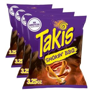 Takis Pickle Punch 3.25 oz Snack Size Bag, Spicy Pickle Flavored Rolled Tortilla Chips (Pack of 4)(BBQ (4PK))
